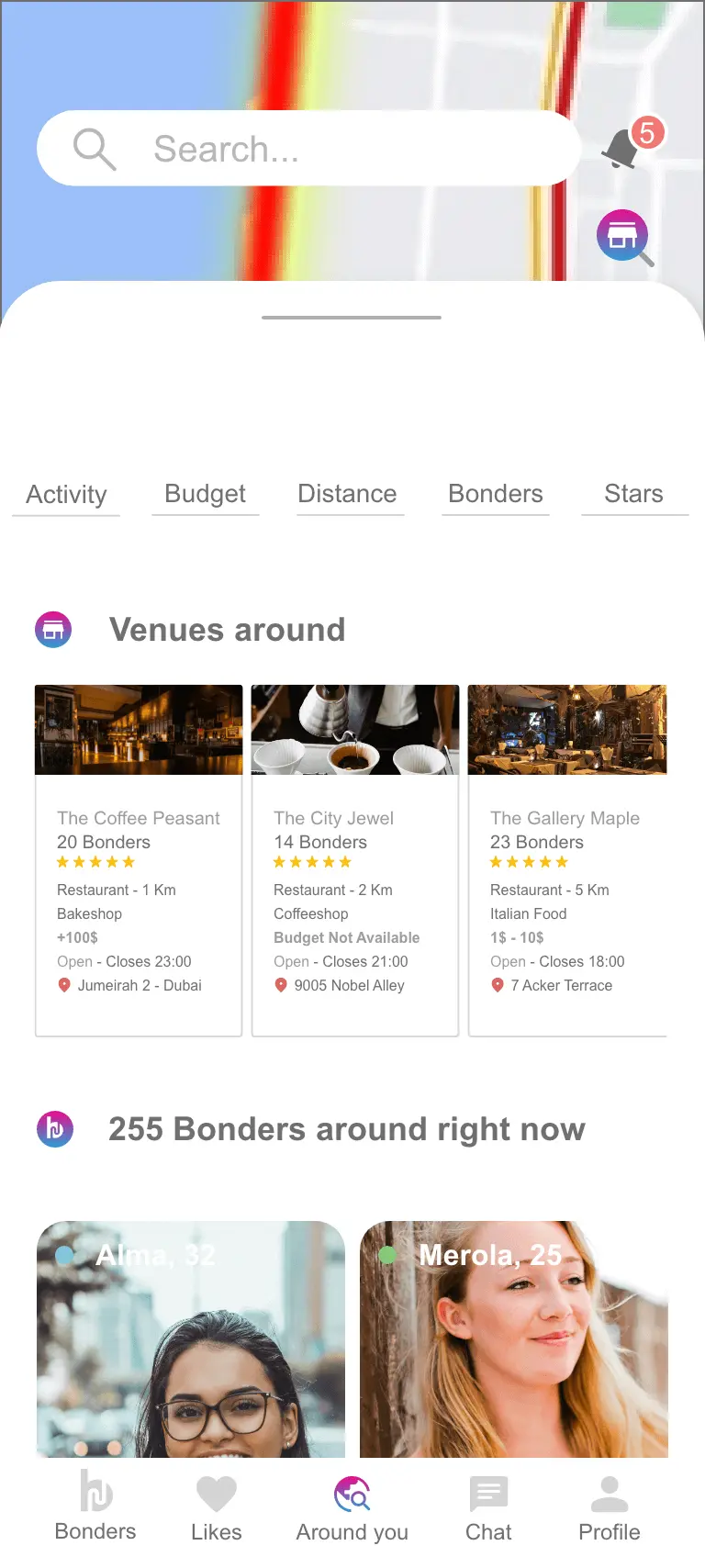Bond app screen: around you
