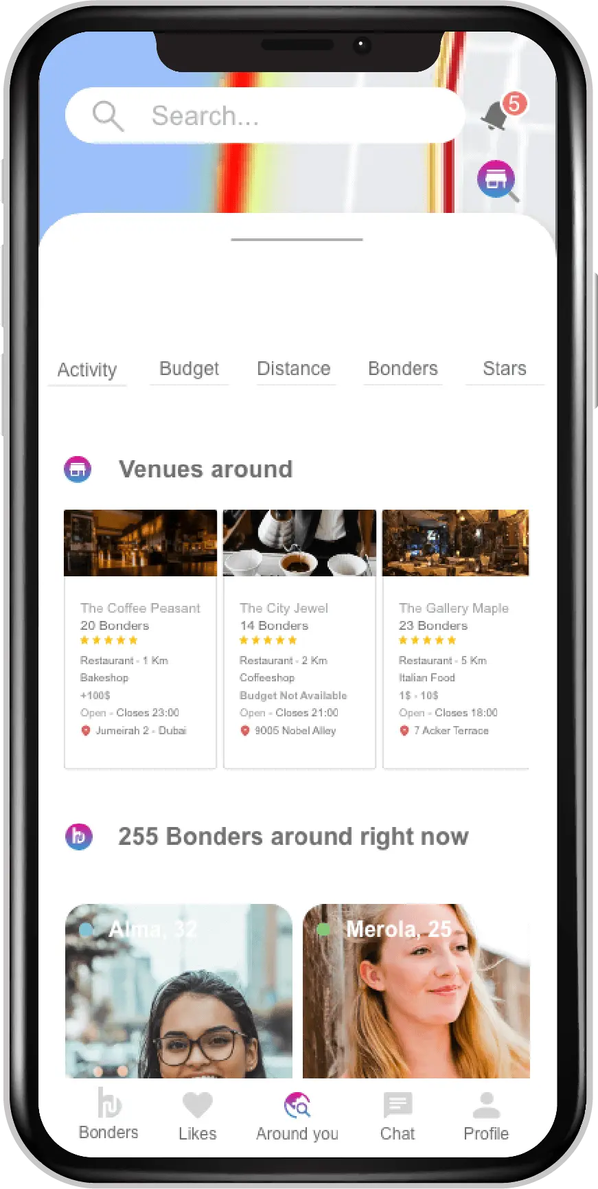 The Bond app venue screen